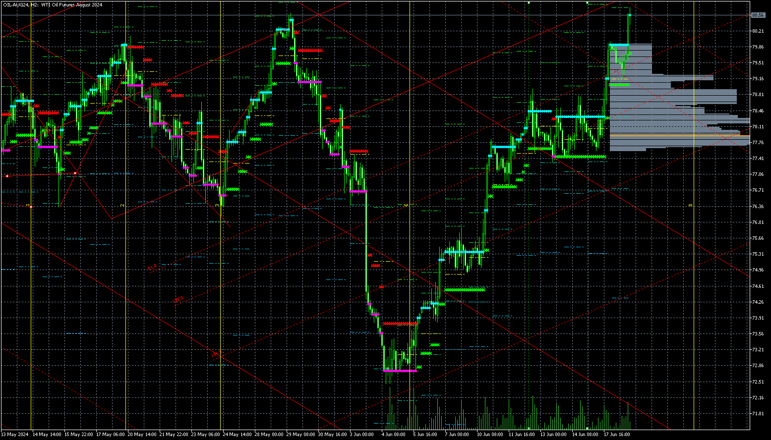 Chart OIL-AUG24, H2, 2024.06.18 15:34 UTC, XM Global Limited, MetaTrader 5, Real