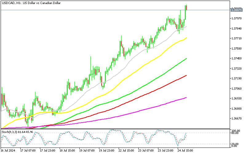 Chart USDCAD, H1, 2024.07.24 19:35 UTC, MetaQuotes Ltd., MetaTrader 5, Demo