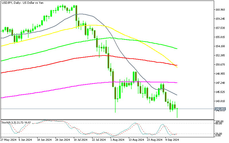 Chart USDJPY, D1, 2024.09.11 20:17 UTC, MetaQuotes Ltd., MetaTrader 5, Demo