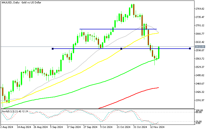 Chart XAUUSD, D1, 2024.11.18 16:22 UTC, MetaQuotes Ltd., MetaTrader 5, Demo