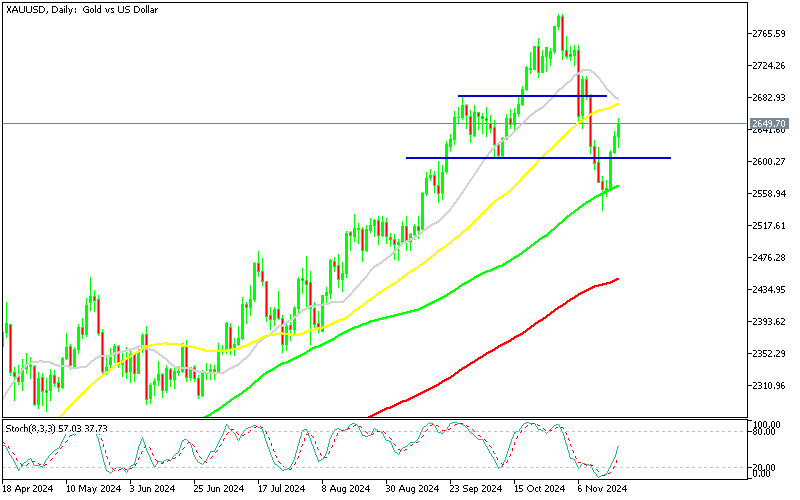 Chart XAUUSD, D1, 2024.11.20 21:57 UTC, MetaQuotes Ltd., MetaTrader 5, Demo