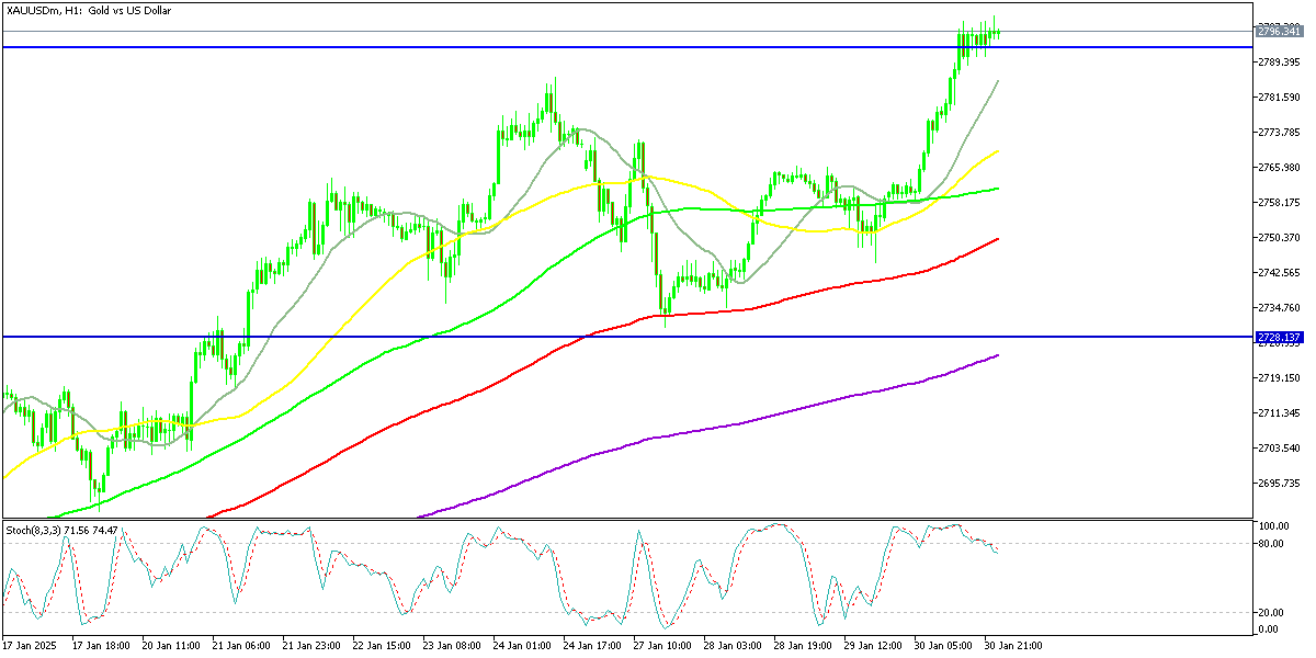 Chart XAUUSDm, H1, 2025.01.31 01:56 UTC, Exness Technologies Ltd, MetaTrader 5, Real