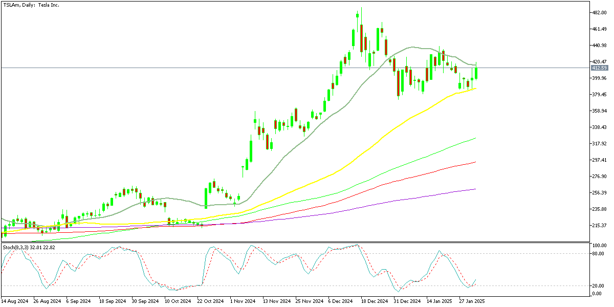 Chart TSLAm, D1, 2025.01.31 18:56 UTC, Exness Technologies Ltd, MetaTrader 5, Real