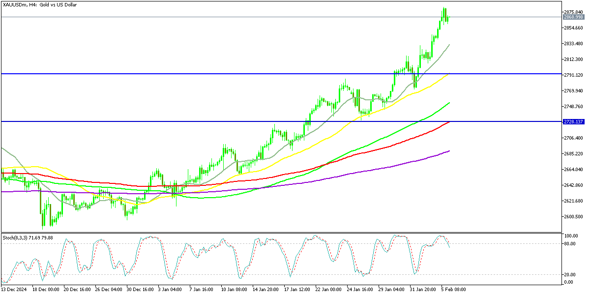 Chart XAUUSDm, H4, 2025.02.06 00:06 UTC, Exness Technologies Ltd, MetaTrader 5, Real