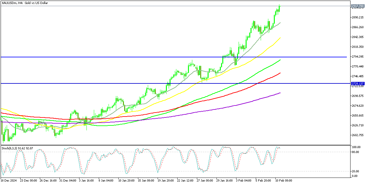 Chart XAUUSDm, H4, 2025.02.11 00:07 UTC, Exness Technologies Ltd, MetaTrader 5, Real