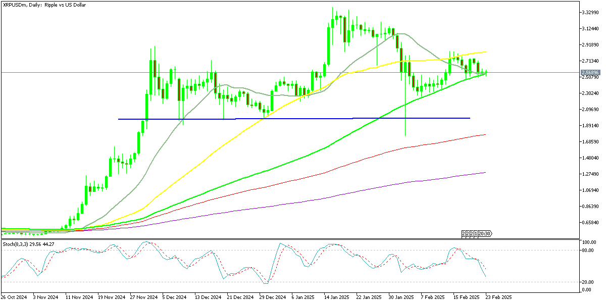 Chart XRPUSDm, D1, 2025.02.23 23:22 UTC, Exness Technologies Ltd, MetaTrader 5, Real