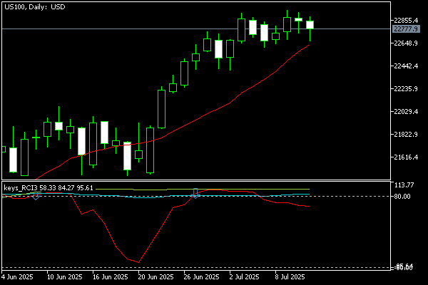 Chart US100, D1, 2025.07.13 04:09 UTC, OANDA Corporation, MetaTrader 5, Real