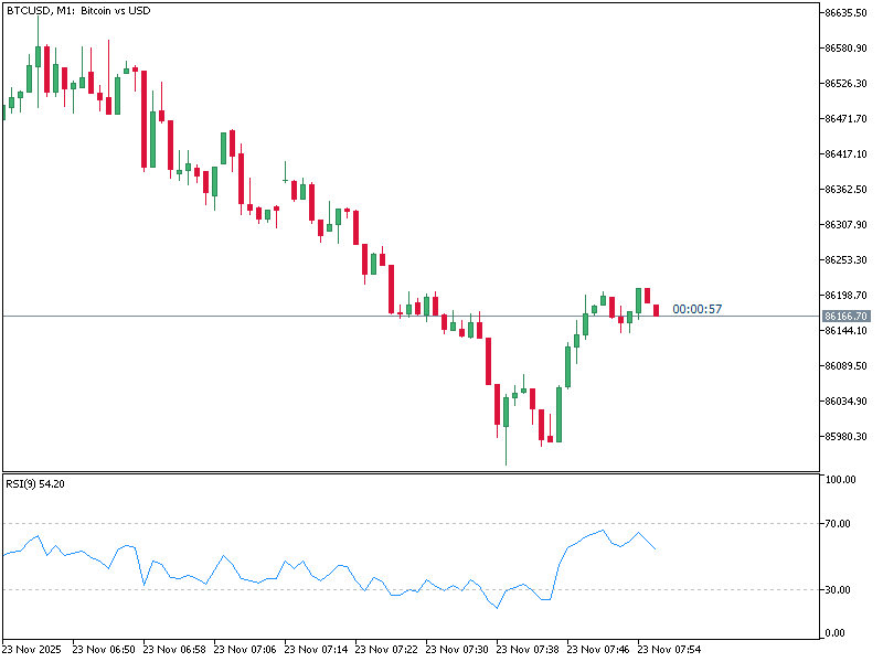 Chart BTCUSD, M1, 2025.11.23 05:56 UTC, FMGP Trading Group Pty Ltd, MetaTrader 5, Demo